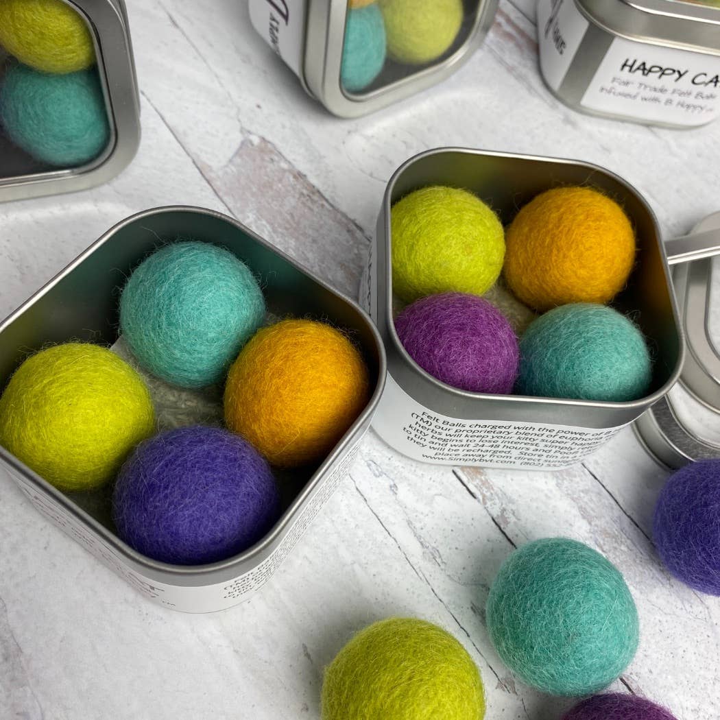 Happy Cat, Catnip Infused Felted Balls Gift Tin