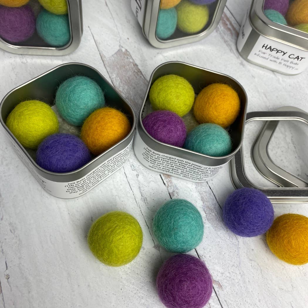 Happy Cat, Catnip Infused Felted Balls Gift Tin