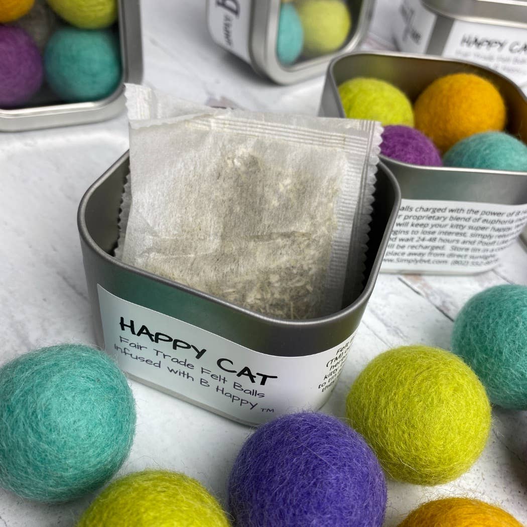 Happy Cat, Catnip Infused Felted Balls Gift Tin
